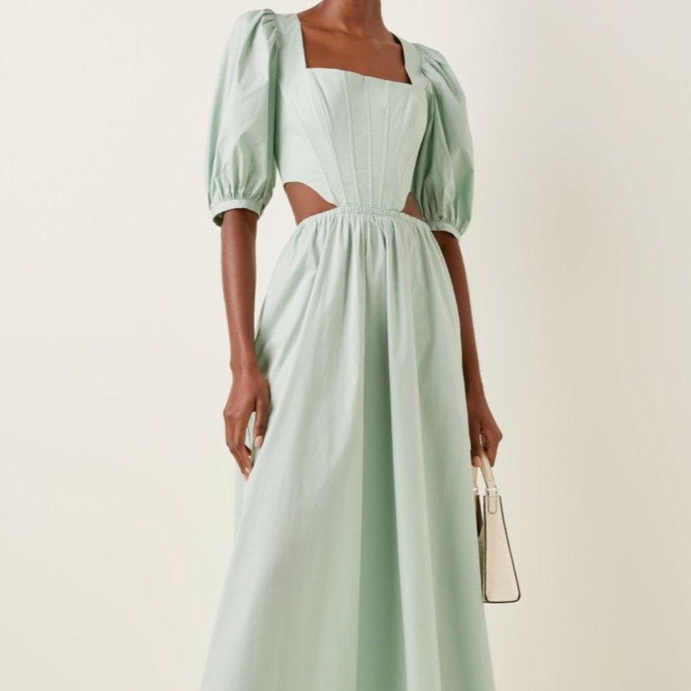 NWT Staud Astro Puff-Sleeve Cutout Cotton Maxi Dress
